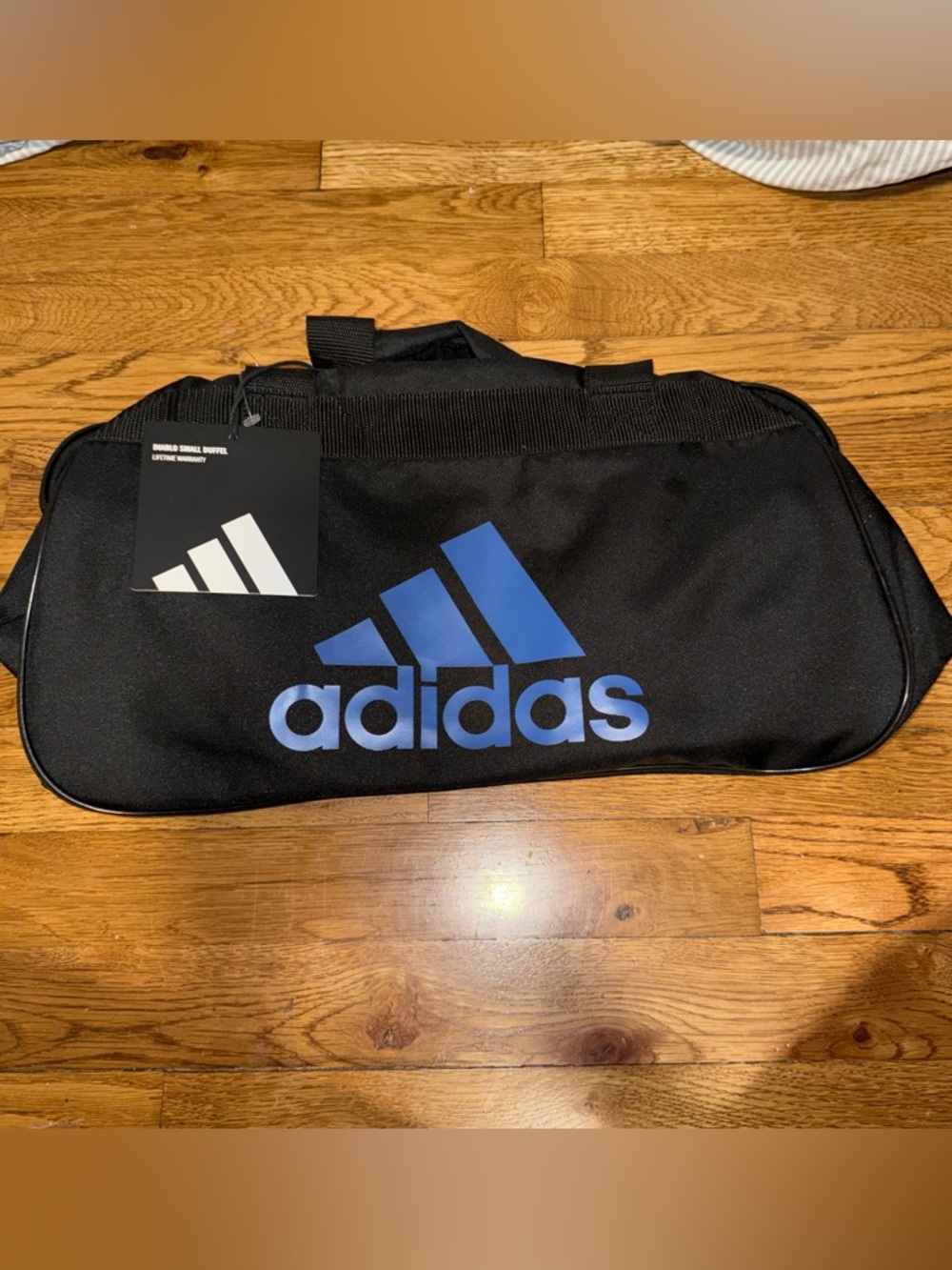 adidas Black and Blue Duffel Bag with Logo